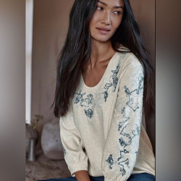 J. Jill Pure Jill Embroidered Jersey Top In Oatmeal Heather - Size 2X - Picture 2 of 10